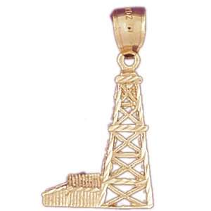 14kt Yellow Gold Oil Well, Oil Rig Pendant Jewelry