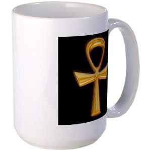  Large Mug Coffee Drink Cup Egyptian Gold Ankh Black 