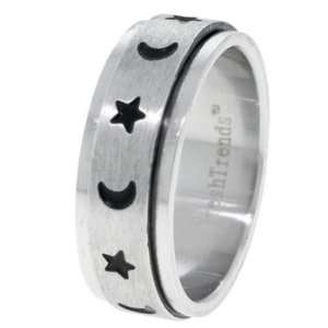  Moons and Stars Stainless Steel Spinner Ring   Size 12 