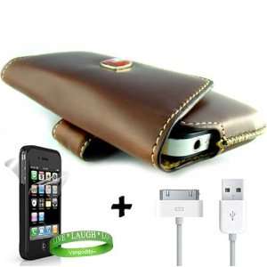  Brown SWISS Leatherware Holster Case + Cellet APPLE APPROVED iPhone 