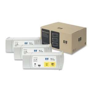  HP 81 Yellow Ink Cartridge. 3PK NO 81 YELLOW DYE INK FOR 