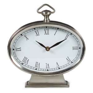  Oval Pewter Desk Clock with Roman Numerals