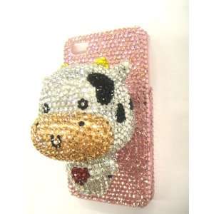 3d Pink Rhinestone Cow Design Case for Apple Iphone 4, 4s