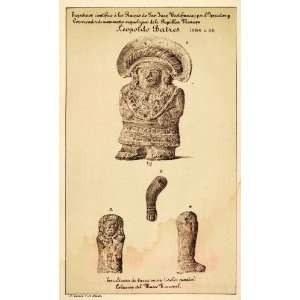  1889 Lithograph Ancient City Toltec Idol Worship Statues 