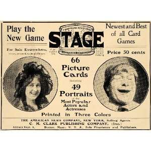 1904 Ad C M Clark Publishing Stage Picture Cards Game   Original Print 