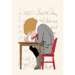  Boy Writes a Letter to Santa 28x42 Giclee on Canvas