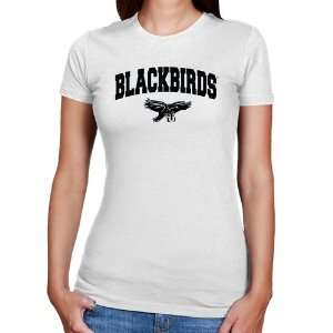  Long Island Blackbirds Ladies White Logo Arch Slim Fit T 