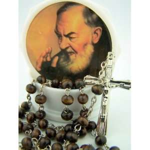 Wood Rose Scented Saint St Pio Rosary Necklace W Case Box 