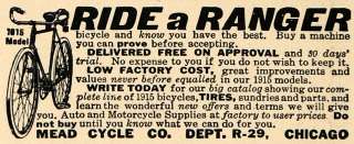 1915 Ad Mead Cycle Ranger Motor Bicycle Model Chicago   ORIGINAL 