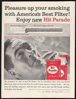 1958 Hit Parade Cigarette Man Smoking Ad  