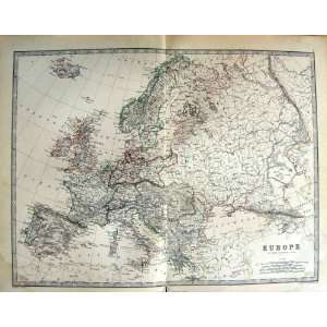   : JOHNSTON ANTIQUE MAP 1888 EUROPE FRANCE SPAIN ITALY: Home & Kitchen