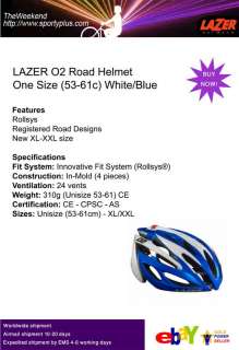 Lazer O2 Road Helmet One Size 53 61 White Blue 24 Vents Bike Bicycle 