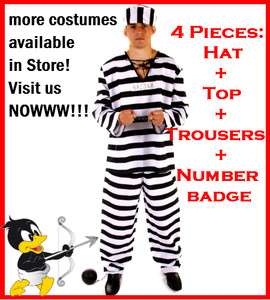   & White Prisoner Convict Cops & Robber Fancy Dress Costume  