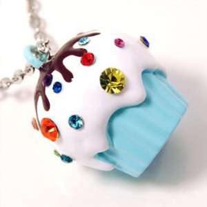 XX Large Yummy 3d Light Blue Cupcake with Icing Charm Necklace with 