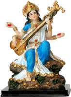 Saraswati Veena Lotus India Hindu Goddess Statue YX10  