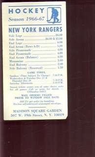 1966 67 New York Rangers Home Schedule and Pricing VG EX (Sku 8782 