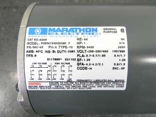 MARATHON 1 HP 3450 RPM ELECTRIC MOTOR 3PH 208/230 460 NIB  