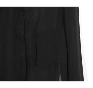 Transparent Chiffon Contrast Beaded collar Black Long Sleeves Button 