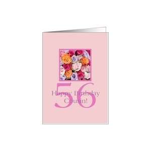  56th birthday Cousin, colorful rose bouquet Card Health 