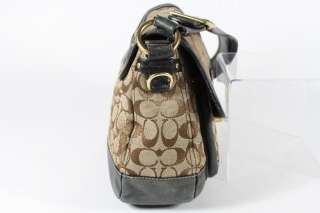 Coach Khaki Signature Canvas Shoulder Bag Handbag Navy Leather 