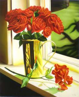 24x20 ORIGINAL REALISTIC FLORAL STILL LIFE OIL PAINTING: ROSE IN 