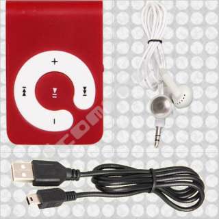 Red Mini Clip MP3 Player TF Micro SD 8GB USB Earphone  