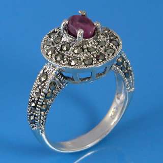   Silver Natural Marcasite and Natural Ruby Ring (YSR 274)  