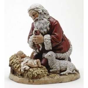  Large Santa Kneeling Over Baby Jesus Christmas Figurine 