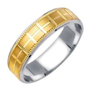 14K Two Tone Gold Polished Wedding Ring (6 mm): Jewelry