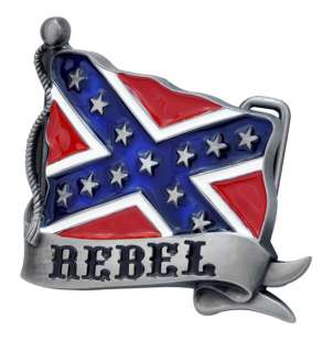 Rebel Flag & Banner Belt Buckle Southern Confederate Pride  