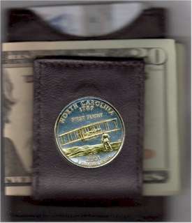 Gold on Silver North Carolina Statehood Quarter in a Folding Leather 