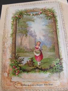 ANTIQUE VICTORIAN EMBOSSED PAPER PRINTED GREETING CARD  