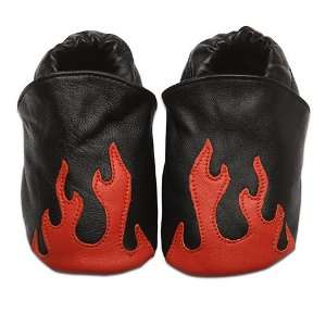  Soft Leather Shoes (Small, Black Flames) 