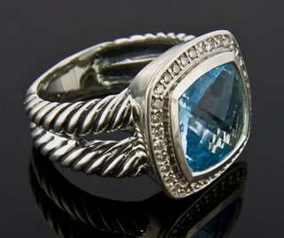 David Yurman Albion 11mm Blue Topaz and Diamond Ring  