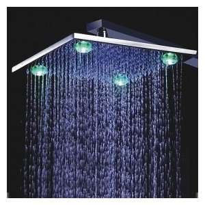  12 Inch Chrome Brass Shower Head With 4 LED Lights: Home 