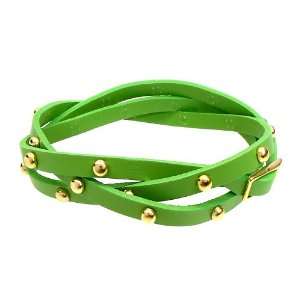  Green Gold Studded Italian Calf Leather Wrap Bracelet 