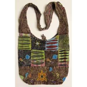 Reversable Hobo Hippie Gypsy Recycled Razor Cut Floral Patch Sling 