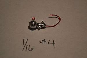 16 ROUND WITH DOUBLE BARB JIG HEADS #4OR2 RED SICKLE HOOK 100 PK 