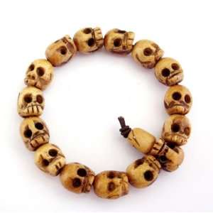   Buddhist Ox Bone Skull Beads Prayer Mala Meditation Wrist Bracelet