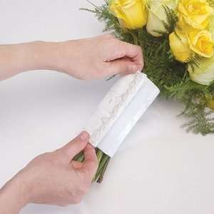  Lomey Hand   Tied Bouquet Wrap White Satin with Ribbon 