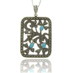   Marcasite Synthetic Turquoise Vintage Design Square Pendant Jewelry