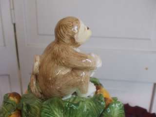 Monkey Banana Figural Cookie Jar Yellow Majolica Glazed Ceramic Kaldun 