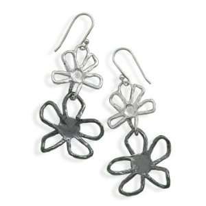  Double Flower Drop Earrings 925 Sterling Silver: Jewelry