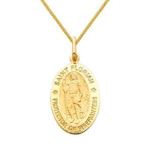  14K Yellow Gold Religious Saint Florian Medal Charm Pendant 