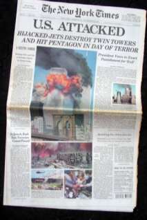 New York Times 9 11 01 Newspaper 12 September NY Edition FREESHIPPING 