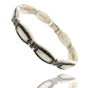    Sterling Silver Marcasite Oval Mother of Pearl Bracelet: Jewelry