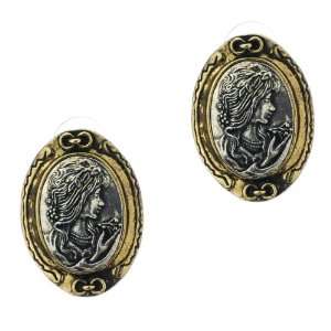   Earrings in Antique Brass Tone with ANtique Silver Tone Cameo Jewelry