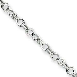  14 Karat White Gold Charm Link Anklet with Extension   10 