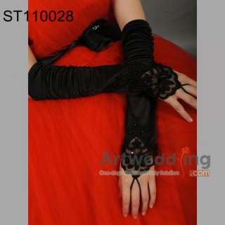 19/12 Stain beading black/ivory wedding bridal gloves  