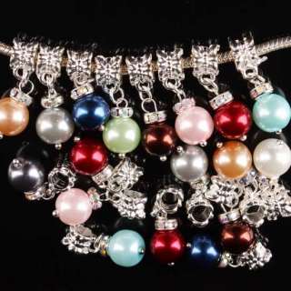 20P Multicolor Imitated Pearl Dangle Bead Fit Charm Bracelet